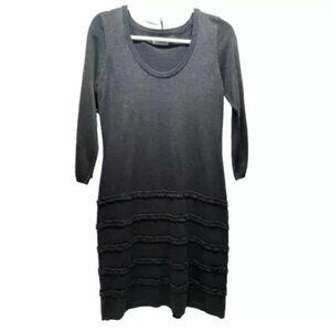 Calvin Klein Knit Sweater Dress Size Medium Charcoal Gray Fitted 3/4 Sleeve EUC